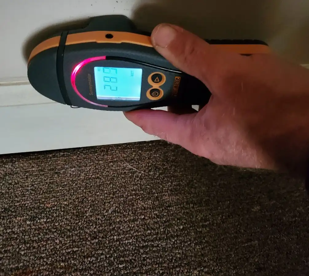Moisture detection at baseboard during Burst Pipe Cleanup in Douglass